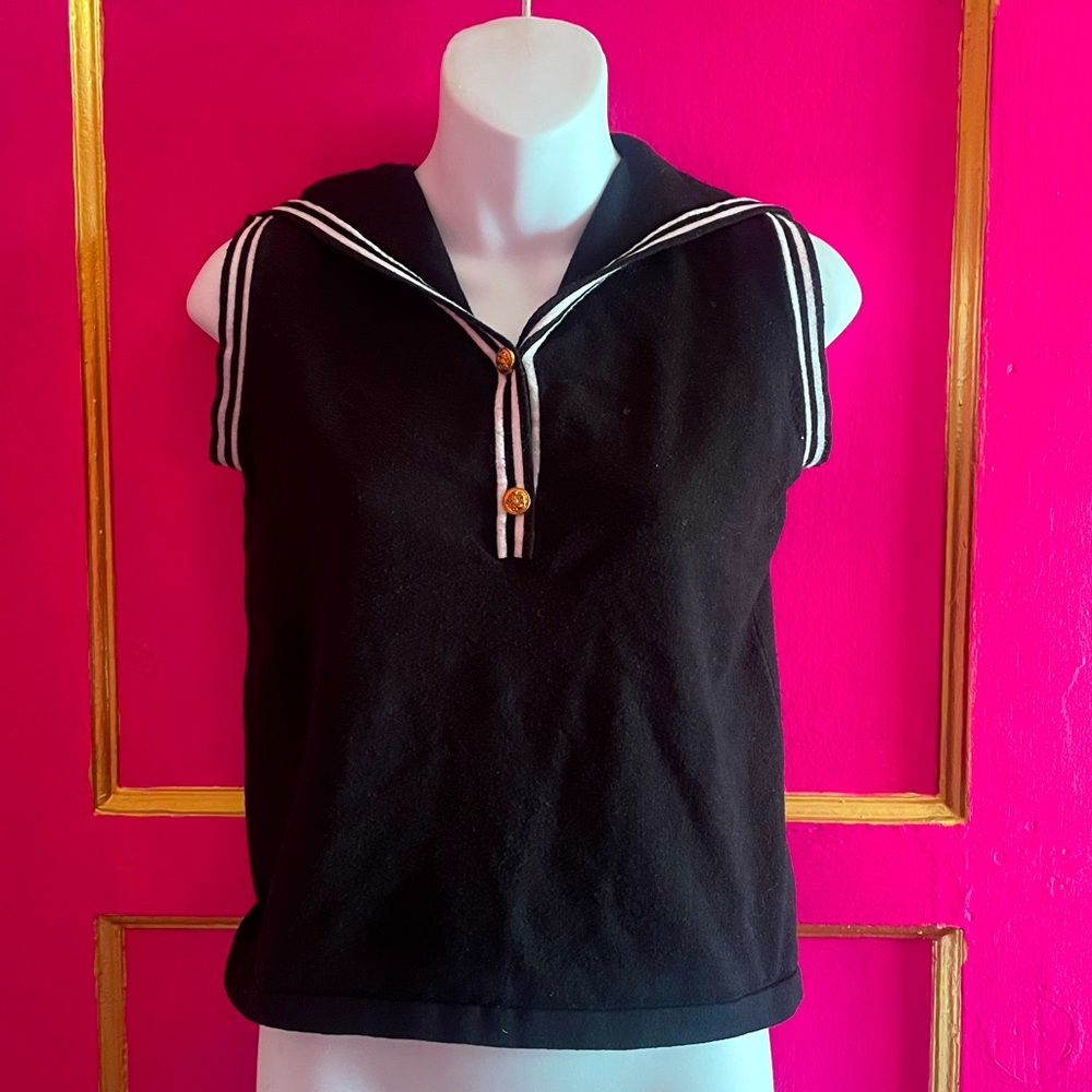 La Vila Milano black nautical style sleeveless sweater with sailor collar XS